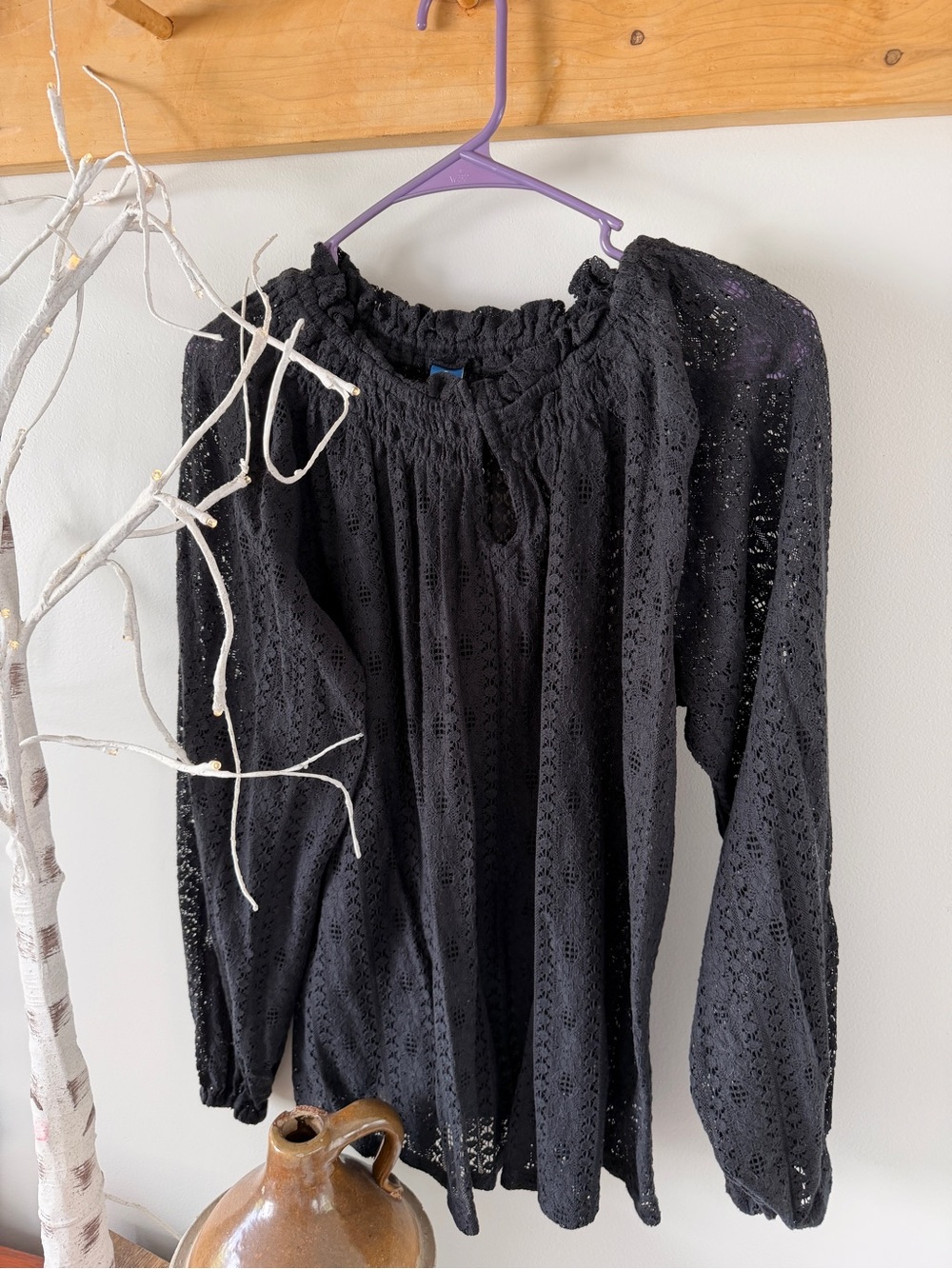 Boho Lace Peasant Blouse - Black